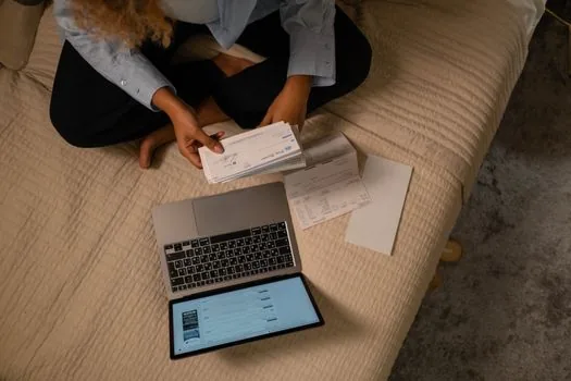 online tax filing laptop bank account statement
