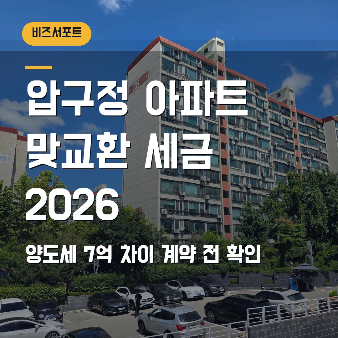 압구정 아파트 맞교환 세금 2026 — 사업자가 교환계약 전 볼 양도세 7억 차이