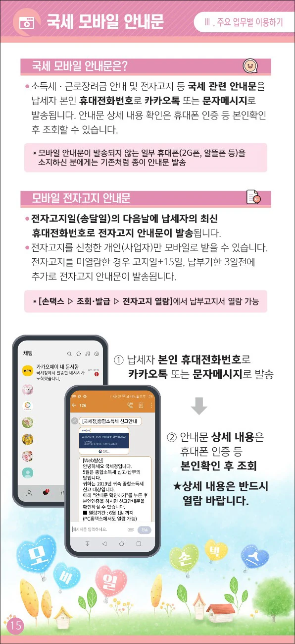 국세 모바일 안내문과 전자고지 열람 공식 화면